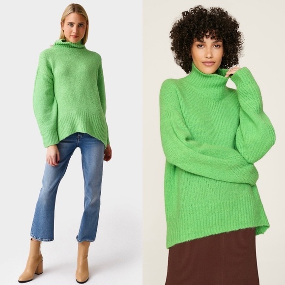 ALC Mint Alpaca Merino Wool Knit Oversized Slouchy Pullover Turtleneck Sweater S - Picture 3 of 16